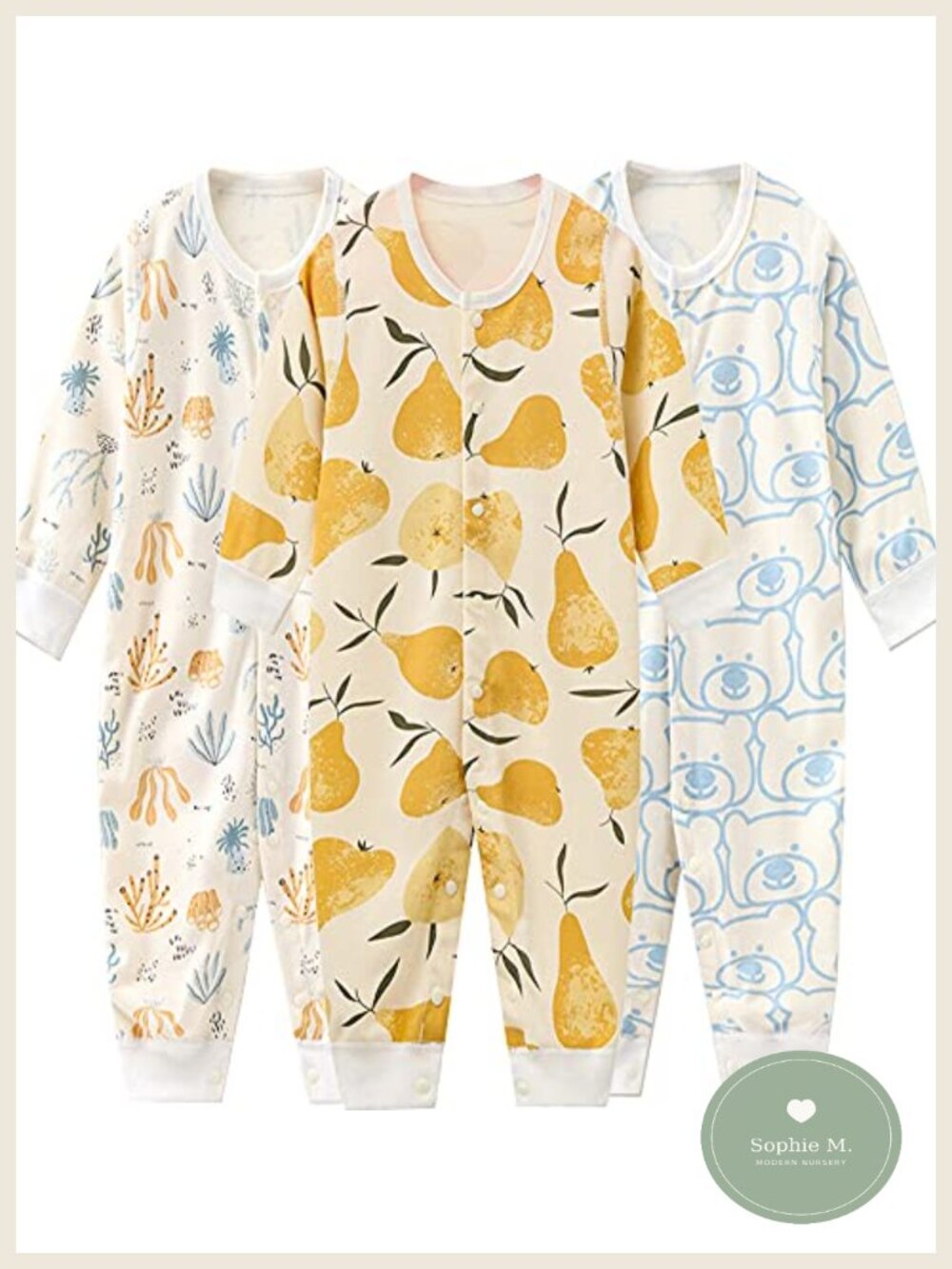 Baby Footed Cotton One-Piece Romper Jumpsuit Pajamas 3-Pack